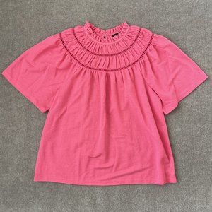 Ann Taylor Shirt Womens Small Pink Casual High Ruffle Neck Flutter Sleeve Top